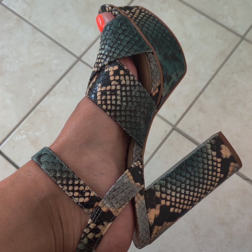 Idore Snake Print Python Platform Leather Sandals… - image 3